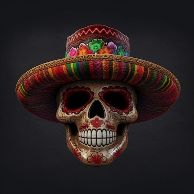 Skull wearing a mexican sombrero