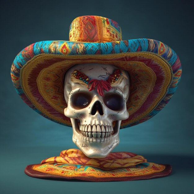 Photo skull wearing a mexican sombrero