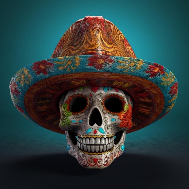 メキシコのソンブレロをかぶった頭蓋骨