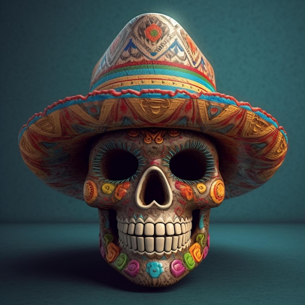 Photo skull wearing a mexican sombrero