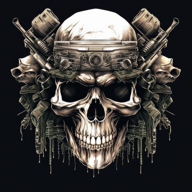 skull wearing night vision tactical helmet suitable for t shirt badge logo design vintage AI Generative