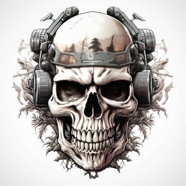 Photo skull wearing night vision tactical helmet suitable for t shirt badge logo design vintage skull