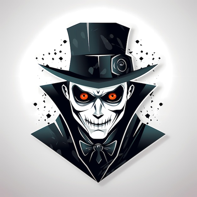 Photo skull wearing top hat and top hat with red eyes generative ai