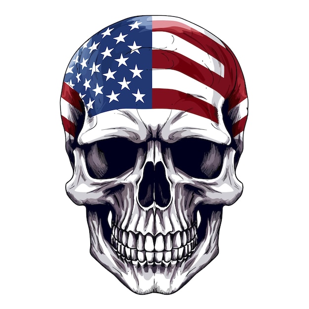 Skull with american flag in grunge style independence day veterans day 4th of July and memorial day