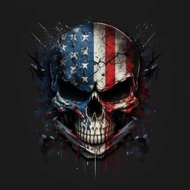 A skull with the american flag on it