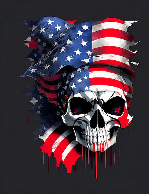 Skull with american flag on its forehead generative ai