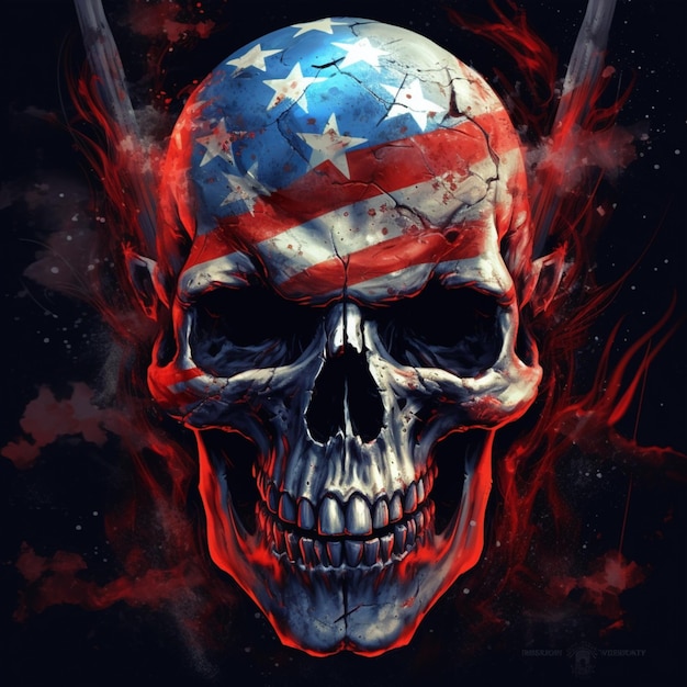 Skull with american flag on its forehead and two crossed swords generative ai