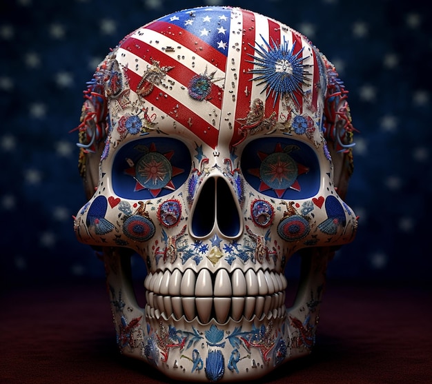 Skull with american flag and stars on it generative ai