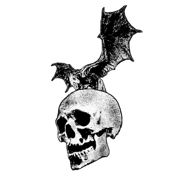 A skull with a bat on it and a skull on the top.