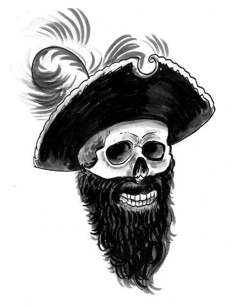 A skull with a beard and a hat that says " skull " on it.