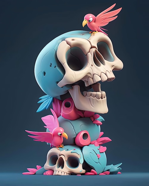 A skull with birds on it