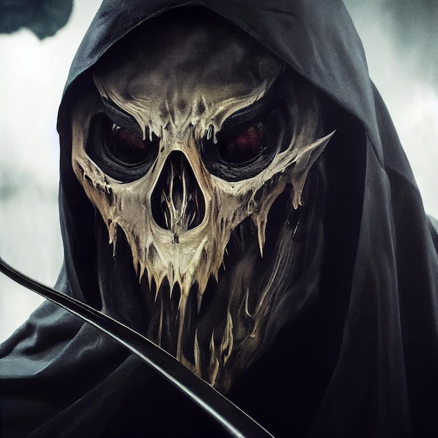 A skull with a black hood and a skull on it.