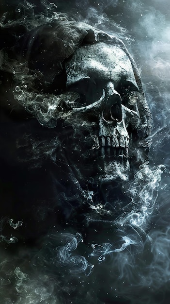 a skull with a black skull in the middle of it