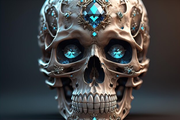 Skull with blue gemstones ai generative