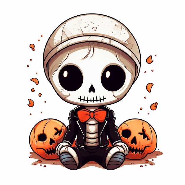 a skull with a bow tie and a skull with pumpkins on it.