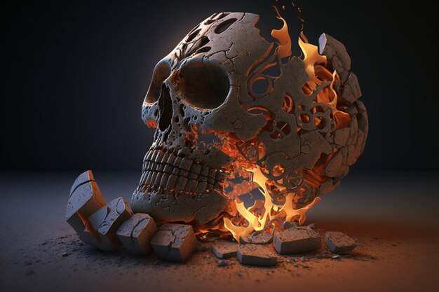 A skull with a burning fire on it