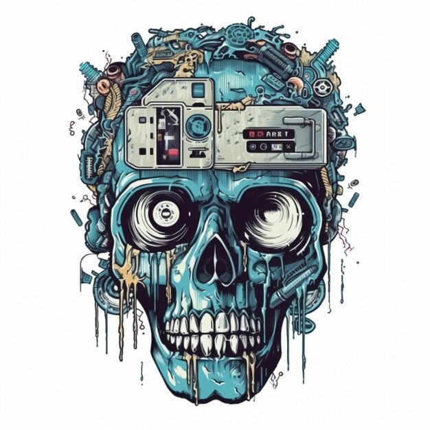 a skull with a cassette player on its head generative ai