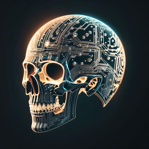 A skull with a circuit board on it