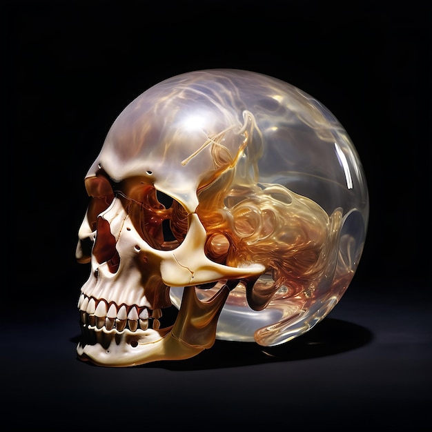 A skull with a clear glass cover and the word skull on it.