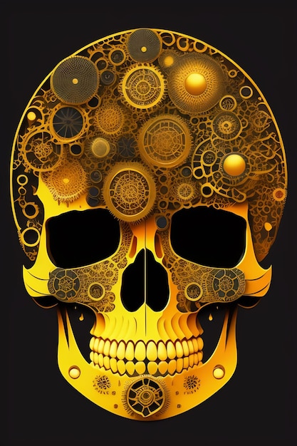 A skull with a clock face and the word gears on it