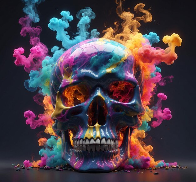 a skull with colored smoke and the word quot s quot on it