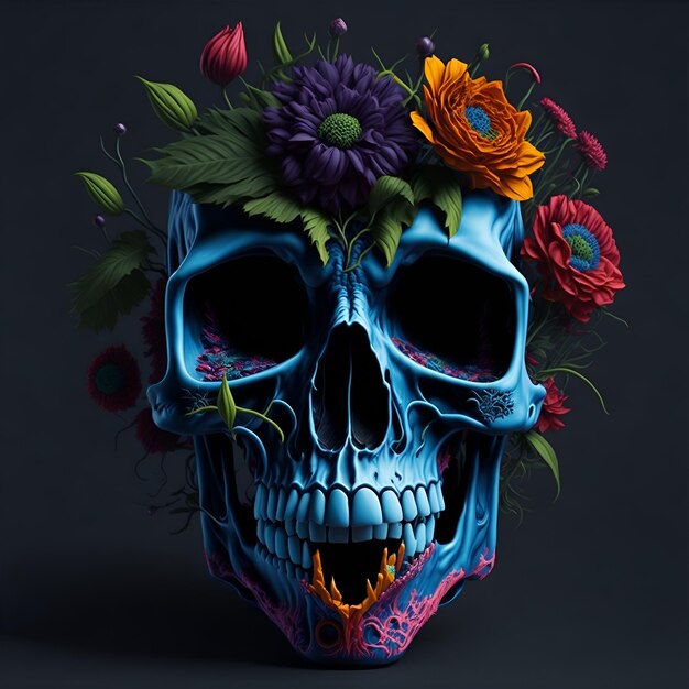 Skull With Colorful Flowers