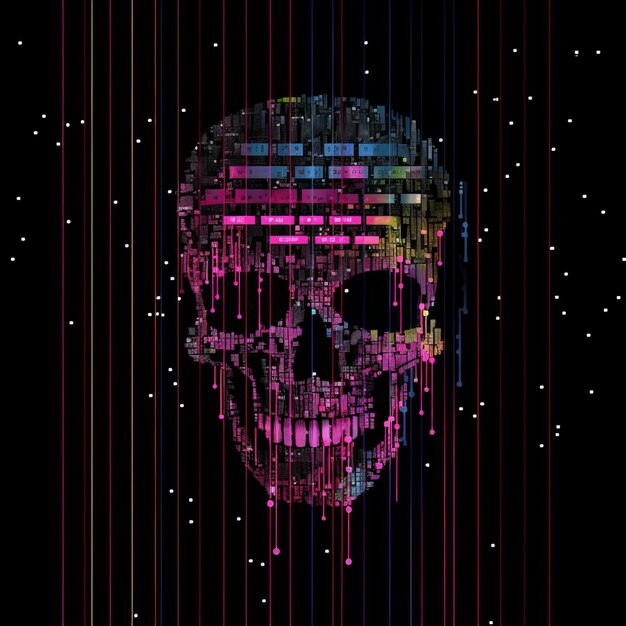Photo a skull with colorful lines on it