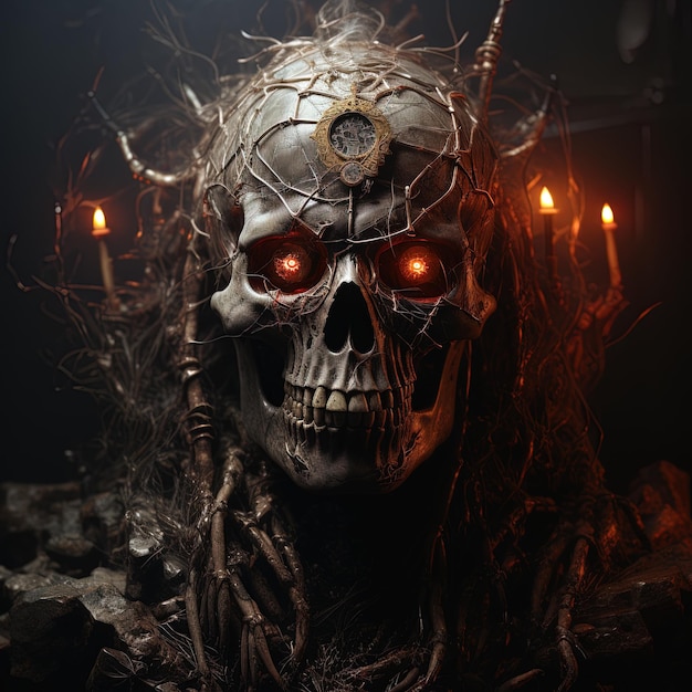 a skull with a crown and a cross on it