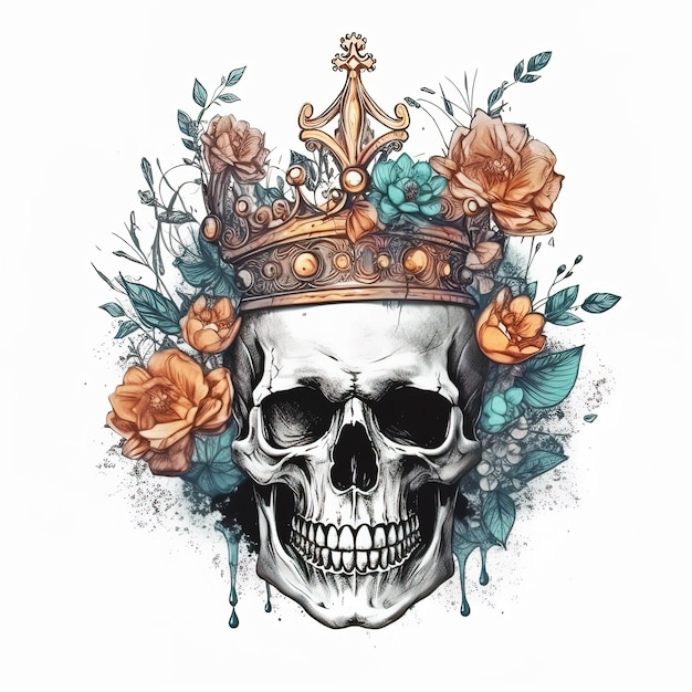 A skull with a crown and roses