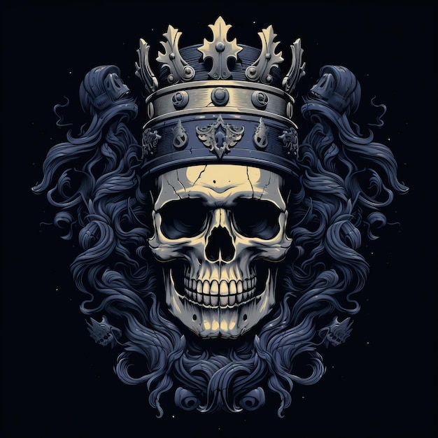 Photo a skull with a crown of skulls in the style of monochromatic graphic design cartoonish character