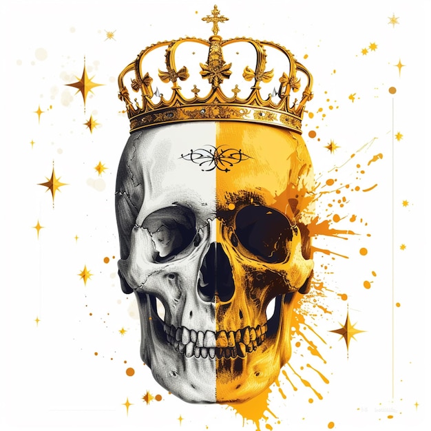Foto cranio con corona e stelle su sfondo bianco generativo ai