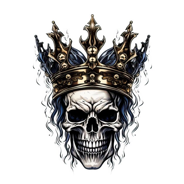 Photo skull with crown on white background illustration royalty free clip art in the style of hd image