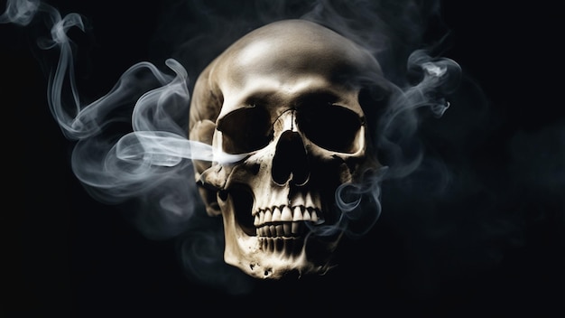 a skull with curls of smoke