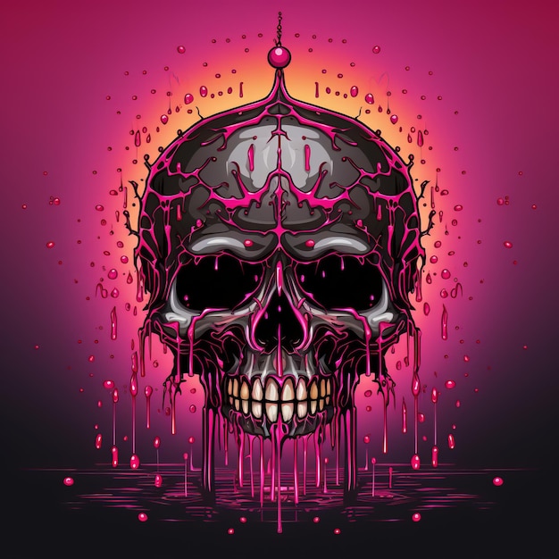 Photo a skull with dripping blood on a pink background