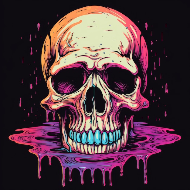 Photo a skull with dripping paint on a black background