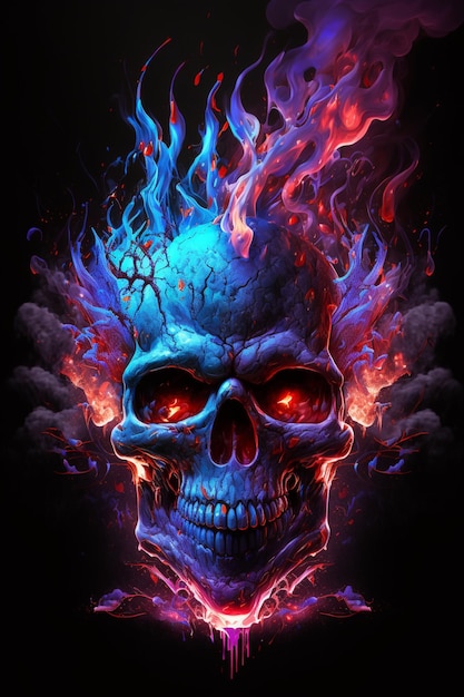 A skull with flames and flames on it