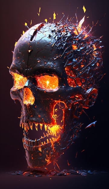 A skull with flames and flames on it