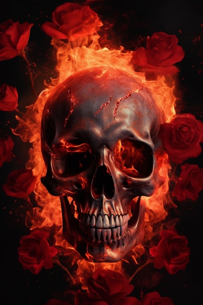 A skull with flames on it that says'fire'on it