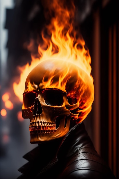 Photo a skull with flames on it