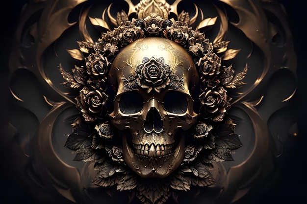 A skull with a floral pattern on it