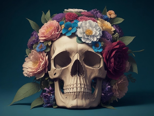 Skull with flower Generative AI