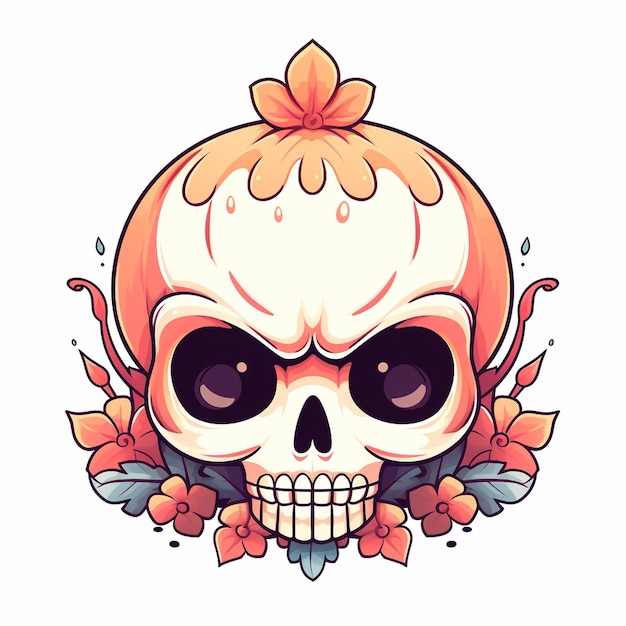 a skull with a flower on it and a flower in the middle.