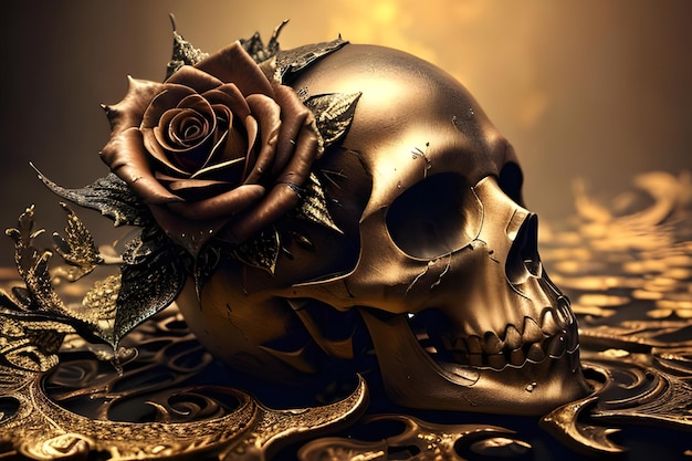 A skull with a flower on it