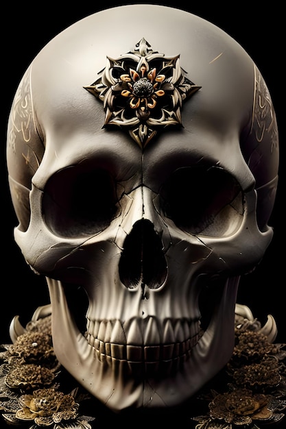 A skull with a flower on it