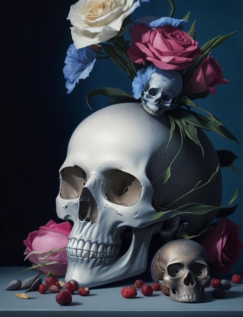 Skull with flower photography