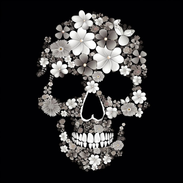 花が描かれた頭蓋骨には「skull」と書かれています。