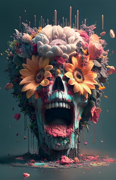 A skull with flowers on it