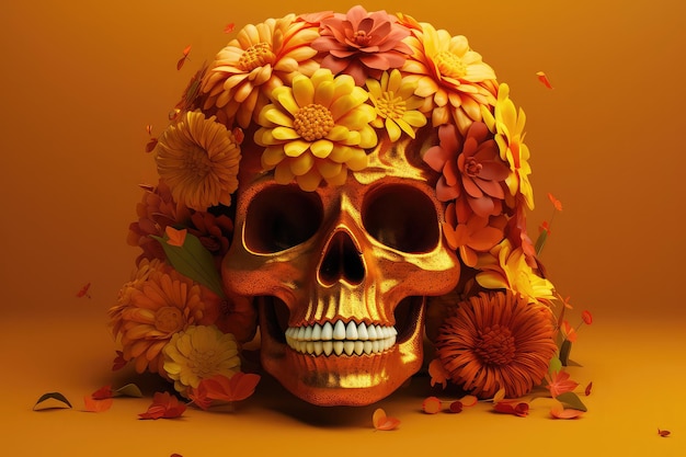 A skull with flowers on it