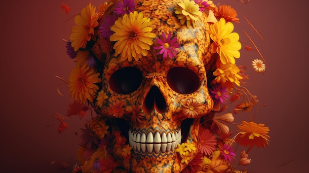 A skull with flowers on it