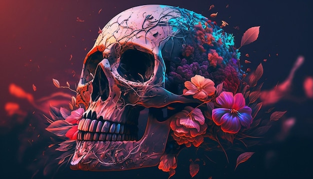 A skull with flowers on it